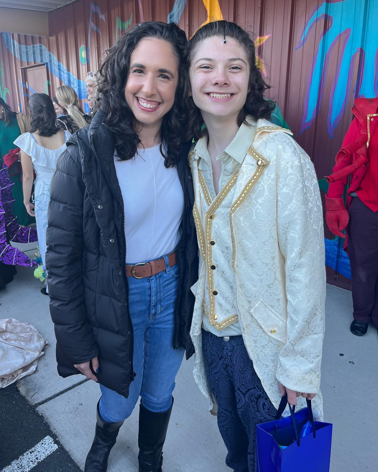 Jamie with one of her vocal music students who took lessons, before they go on stage for a performance